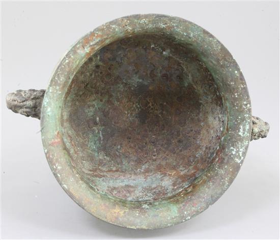 A large Chinese archaic bronze ritual food vessel, Gui, early Western Zhou dynasty, 11th/10th century B.C., 26cm, repairs